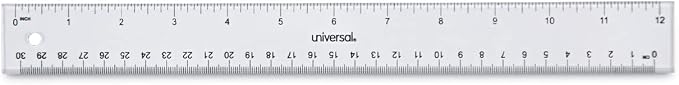 Universal Clear Plastic Ruler, Standard/Metric, 12" Long, 1/16 Graduations, 1 Count