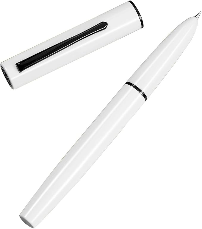 HONG DIAN C1 Fountain Pen Fine Nib, Snow White & Classic Retro Design Metal Pen with Ink Converter