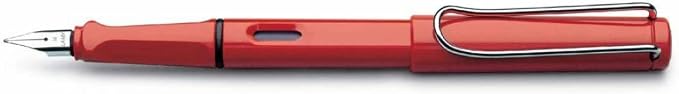 Lamy Safari Fountain Pen (M) Hot Red & 5 Black Ink Cartridges