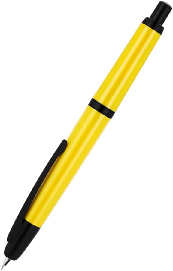Jinhao 20 Press Retractable Fountain Pen Extra Fine Nib with Converter Resin Writing Gift Pen, Yellow with Black Clip