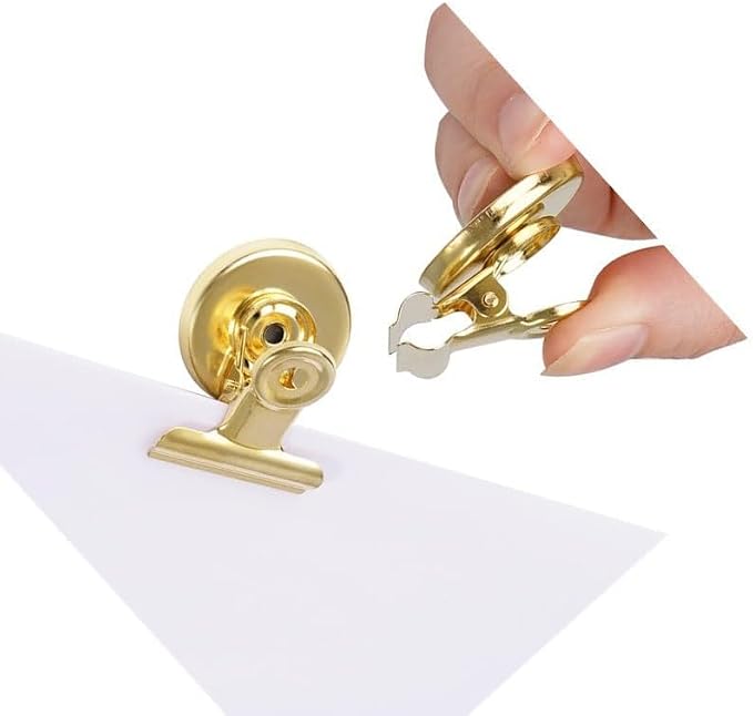 Strong Magnetic Clips, 20 Pack, 1-1/4 Inch, Gold, 31 mm, Medium Clip Magnets, Refrigerator Magnet Clips, Office Supplies, Photo Displays