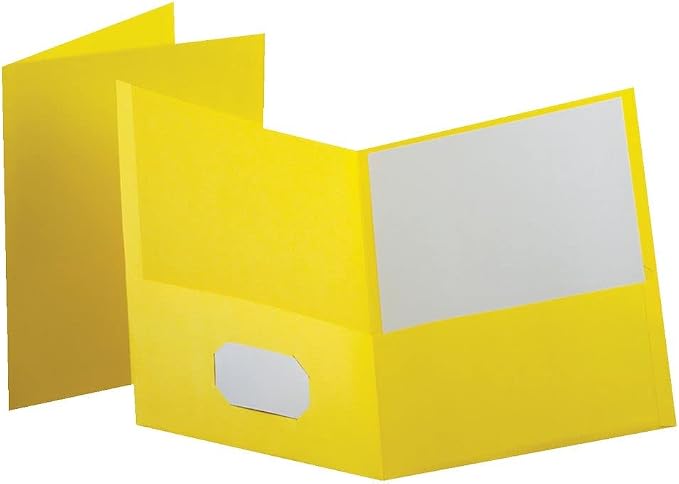 Oxford Twin-Pocket Folders, Textured Paper, Letter Size, Yellow, Holds 100 Sheets, Box of 25 (57509EE)