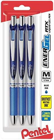 Pentel EnerGel Deluxe RTX Gel Ink Pens, 0.7 Millimeter Metal Tip, Blue Ink, 3-Pack (BL77BP3C)