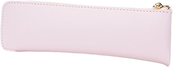 Faux Leather Pencil Case Slim Pencil Pouch Durable Zipper Stationery Bag Small Travel Use(Pink/FL)