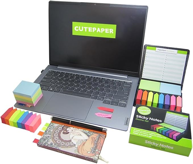 Cute Paper Cute Boxed Self Sticky Notes Set, 2000 Pages Colorful Tape Flags, Arrow Flags Colored Labels with Memo Pads, 12 Colors Makers Tabs with Mini Design Plastic Holder Box Ider by Cutepaper