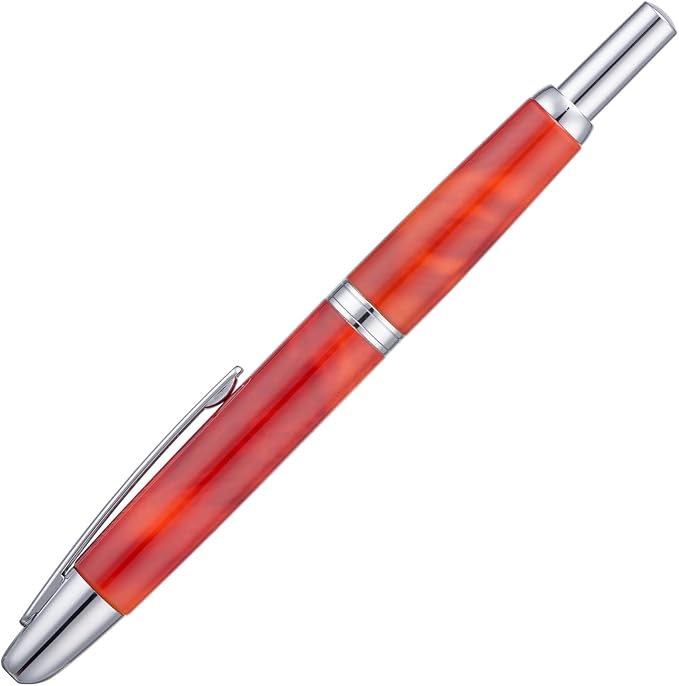 Jinhao 10 Press Fountain Pen with Box, Volcanic Red Retractable Extra Fine Nib with Ink Converter Set (Silver Clip)