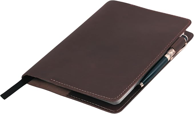 Full Grain Leather A5 Journal Cover for 5.75 x 8.25 in Hardcover Notebook, Refillable Leather Notebook Cover with Pen Loop, Compatible with Leuchtturm1917, Moleskine & A5 Planners, Handmade (Dark Brown)