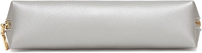 Pencil Case Small Pencil Pouch Slim (Pearl Silver, Faux Leather)