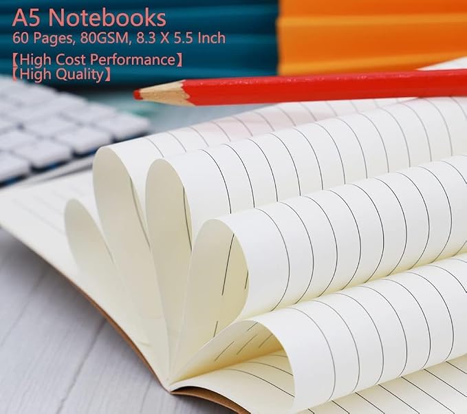 48 Pack Notebook Journals for Travelers, Students and Office, Writing Diary Subject Notebooks Planner with Thick Paper, 60 Pages, 30 Sheets, 8.3x5.5 inch, A5 Size, Travel Journal Set.(Lines)
