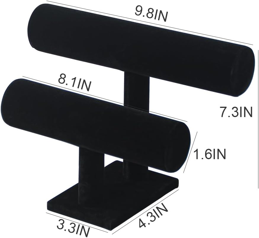 Coward 2 Tier Bracelet Holder Jewelry Display Stand, Necklace Bangle Bracelet Watch Organizer Storage Rack, Jewelry Show Tower for Women (Black Velvet)