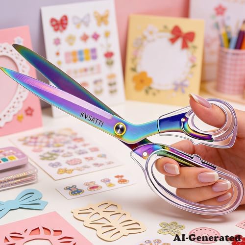 Scissors All Purpose Heavy Duty - 9" Titanium Coated Stainless Steel Blades for Office Desk, Craft Art, School Classroom & Teacher Supplies, Right Hand Only (Colorful)