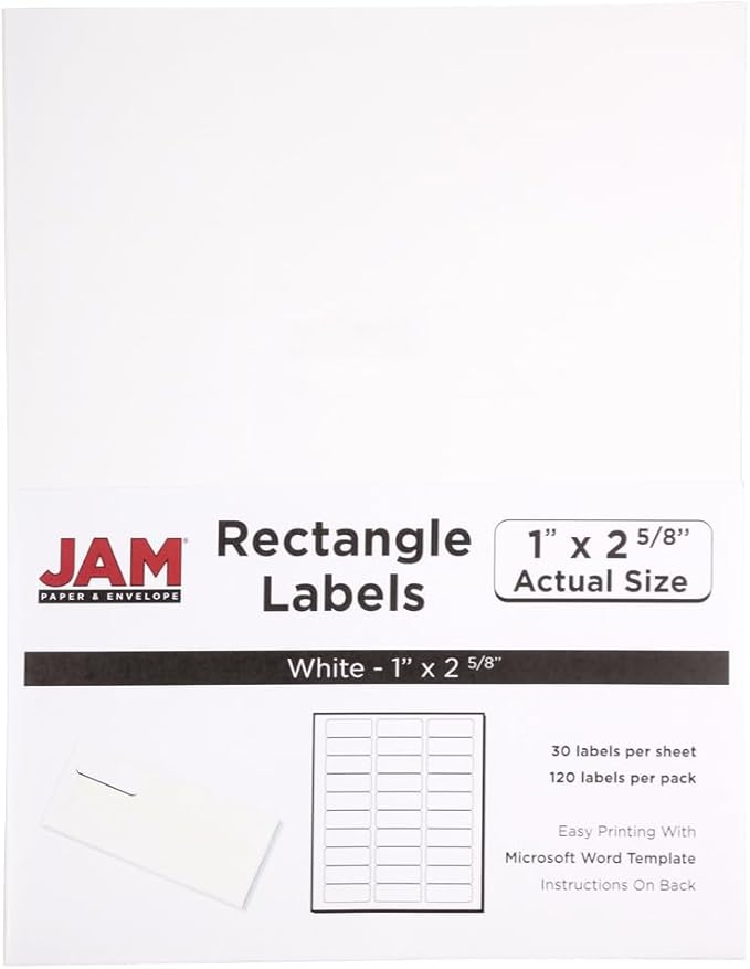 JAM PAPER Return Address Labels - Standard Mailing - 1 x 2 5/8 - White - 120 Shipping Labels/Pack