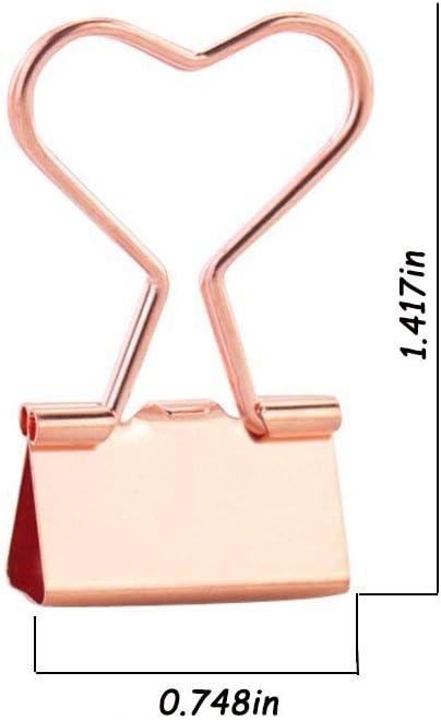 Rose Gold Metal Binder Clips with Heart Shaped Handle, 0.74" Foldback Clips, 12 Pcs