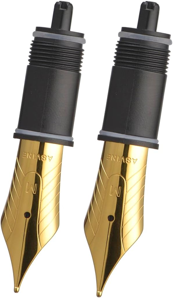 Asvine Set of 2 Number 8 Fountain Pen Replacement Medium Nibs - Compatible with C2000, V800 and C80- Gold