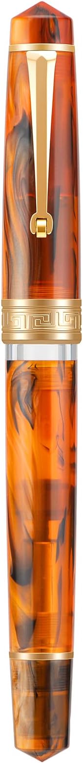 Asvine P20 Amber Fountain Pen Piston Filling, Gold Plated Fine Point Smooth Writer with Pen Gift Case