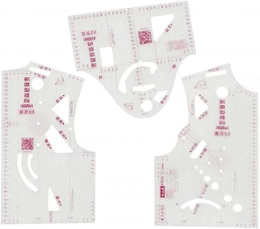 3Pcs Fashion Design Ruler Set - Plastic, Single Piece of Cloth, 1:5 Scale - Sewing Tools for Dressmaking Pattern Making
