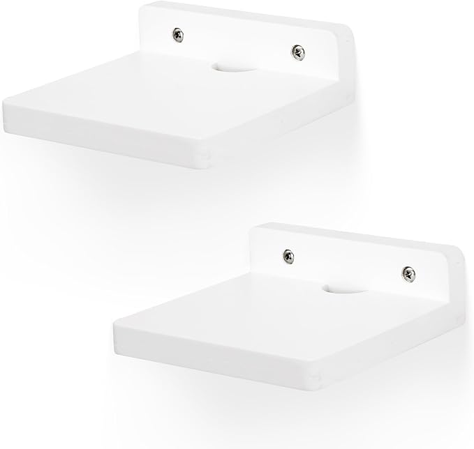 Small Floating Shelf for Wall,5 Inch Wooden Wall Shelf Set of 2,Mini Speaker, Baby Monitor,Cameras,Figurines Display Stand, for Bedroom, Gaming Room, Living Room, Bathroom, Office(White)