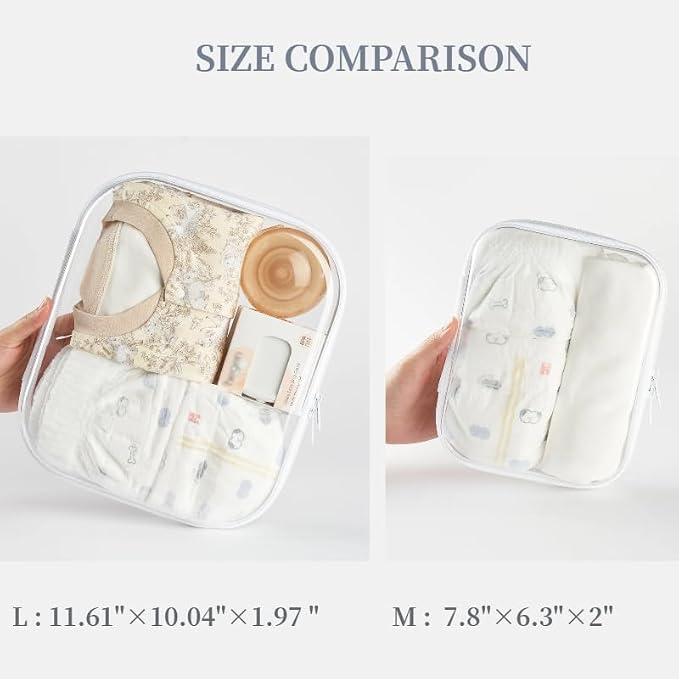 6-Pack Large Clear Hard Shell Zipper Pouches, Clear Zipper Bags, Hard Case Pouches for Purse & Diaper Bag Organizer,and Travel Essentials(6L)