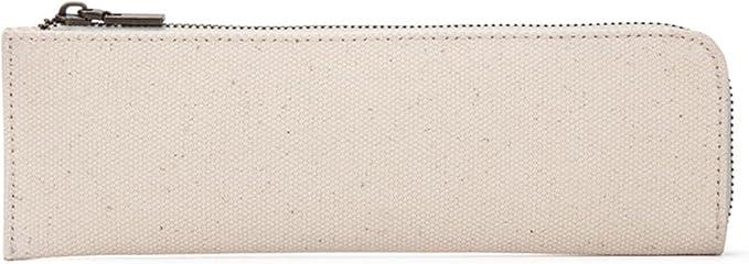 Canvas Pencil Case Slim Pencil Pouch Durable Zipper Stationery Bag Small Travel Use (Beige/Canvas)
