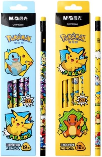 Pikachu Pencils with Eraser, 2B Triangular Pencils 12 Count (Blue)