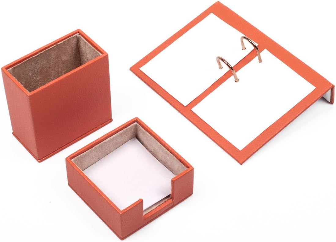 Luna Luxury Leather Desk Set for Men – 10 Piece Executive Office Desk Organizer Set with Document Tray, Desk Pad, Pen Holder, A5 Agenda with Fountain Pen Set – Multiple Color Options (Orange)