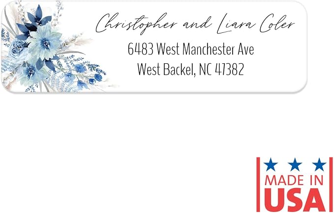 Blue Floral Rolled Address Labels / 500 Personalized Return Address Labels/Designer Address Stickers in Elegant Plastic Dispenser