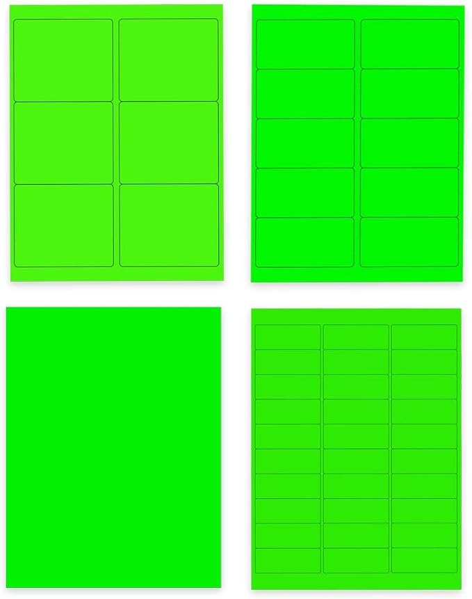 JAM PAPER Shipping & Mailing Address Labels - Multi Size Assortment - Neon Green - 370/Pack