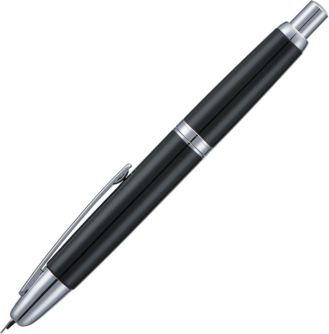 Jinhao 10 Press Fountain Pen with Box, Piano Black Retractable Fine Nib with Ink Converter Set (Silver Clip)