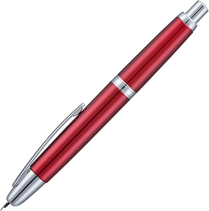 Jinhao 10 Press Fountain Pen with Box, Rose Red Retractable Medium Nib with Ink Converter Set (Silver Clip)