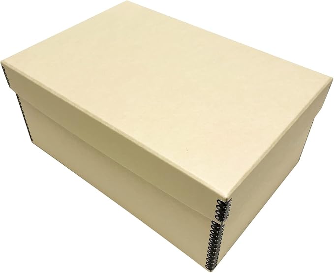 Lineco Archival Photo Card Box, Museum-Quality, 5x8x12 Inch, Tan, 2 Pack | Acid-Free with Removable Lid, Metal-Edge Corner, Bulk Storage and Preservation for Negatives, Prints, Films, Photos, Snapshot