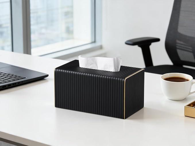 Extra Large Rectangle PU Leather Tissue Box Cover with Magnetic Closure, Decorative Tissue Holder & Storage Container for Bedroom, Living Room, Dining Room, Bathroom, Countertop, Desk & Office (Black)