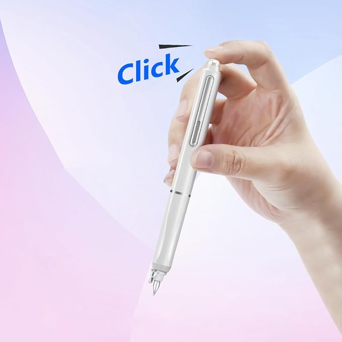 WRITECH Retractable Fountain Pen | Fine Nib | Blue Ink Cartridges Included (Purple)