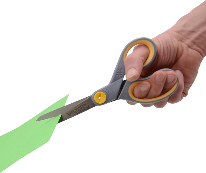 Westcott 8-Inch Titanium-Bonded Scissors with Adjustable Glide Feature for Office and Home - Gray/Yellow