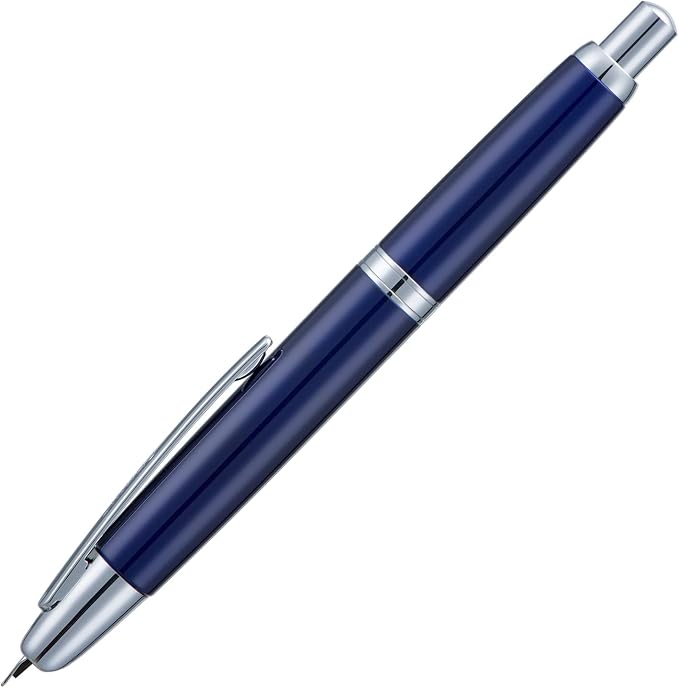 Jinhao 10 Press Fountain Pen with Box, Dark Blue Retractable Medium Nib with Ink Converter Set (Silver Clip)