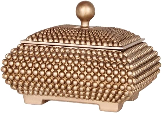 Resin Jewelry Storage Boxes, Personalized Nightstand Organizer Decorative Trinket Box with Lid, Memory Box for Keepsakes, Perfect for Vanity Bedside Office Desktop Decor - 9.8", Gold