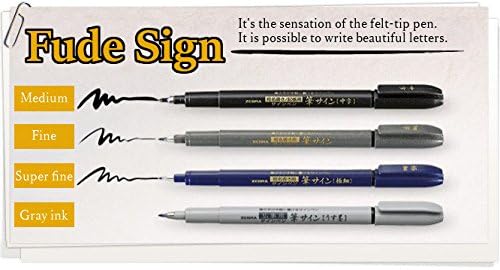 Zebra Fude Sign Brush Pen, Extra Fine, Fine, Medium, Gray Ink, 4-pack,Sticky Notes Value Set
