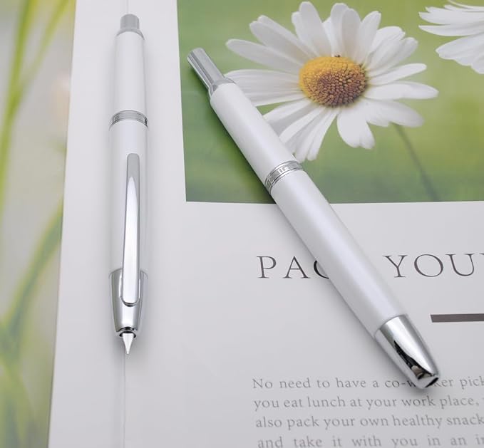 JINHAO 10 Press Fountain Pen, Retractable Metal Pen with Ink Converter (EF Nib 0.38mm, Pearl White)