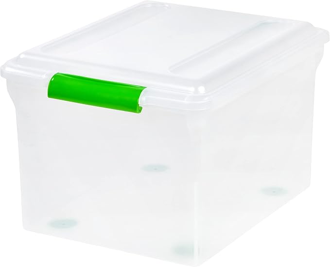 IRIS USA 4-Pack 35 Qt. File Box Organizer with Lid, Clear | Store documents and supplies with a secure closure, easy access, and organized storage for home or office use