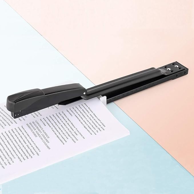 Long Reach Stapler - Office Desktop Stapler with Long Arm, 1000pcs 24/6 & 1000pcs 24/8 Staples (Black, 25/50 Sheets Capacity)