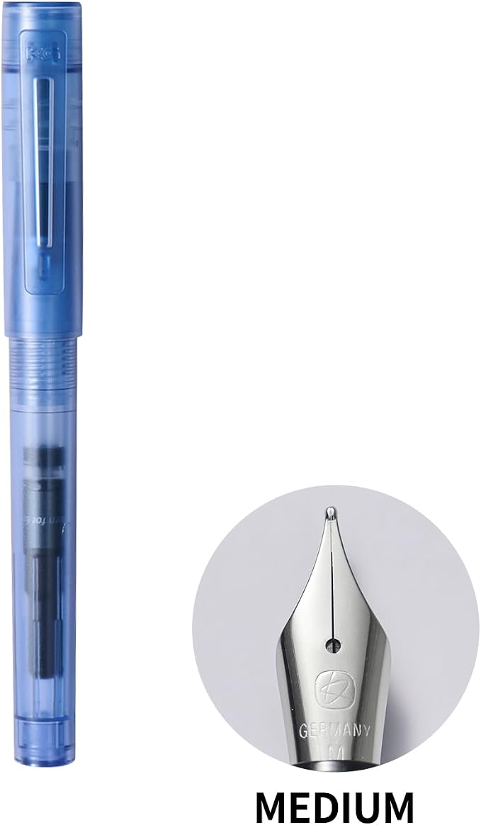 Kaco SKY Fountain Pen with Extra 8 Ink Cartridges, Black Ink Pen with Medium Nib and Ink Converter, Blue