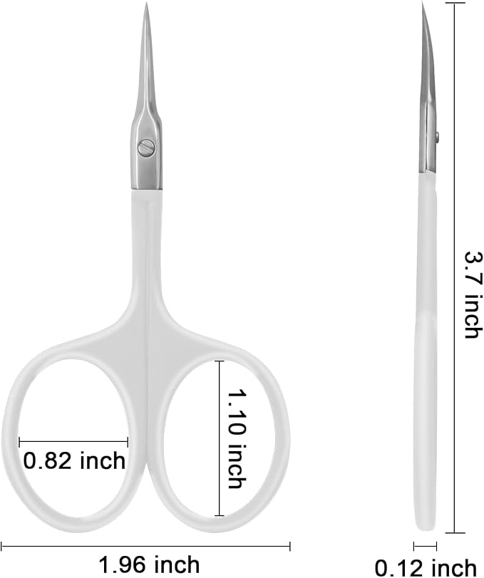 CGBE Cuticle Scissors, Extra Fine Curved Eyebrow Scissors, White | Stainless Steel, Round Handle, Precise Pointed Tip, Hangnail And Dry Skin Trimming, Russian Manicure Care