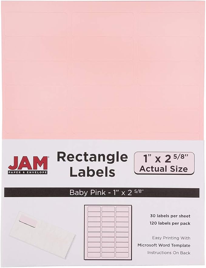 JAM PAPER Return Address Labels - Standard Mailing - 1 x 2 5/8 - Baby Pink Pastel - 120 Shipping Labels/Pack