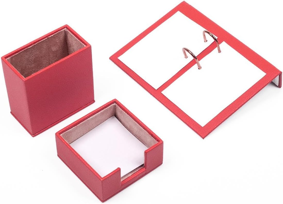 Luna Luxury Leather Desk Set – 9 Piece Executive Desk Organizer with Desk Pad, Fountain Pen Set, Pen Holder & A5 Note Case – Professional Office Desk Accessories – Multiple Colors (Red)