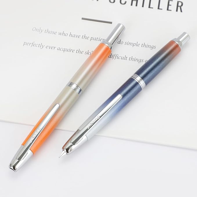 Jinhao 10 Press Fountain Pen with Box, Gradient Light Orange Retractable Fine Nib with Ink Converter Set (Silver Clip)