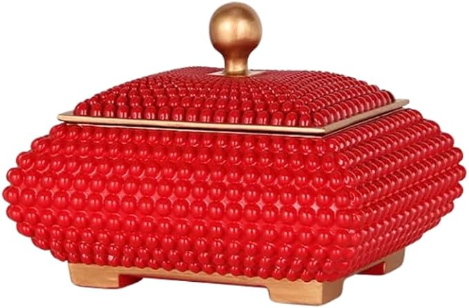 Resin Jewelry Storage Boxes, Personalized Nightstand Organizer Decorative Trinket Box with Lid, Memory Box for Keepsakes, Perfect for Vanity Bedside Office Desktop Decor - 9.8", Red