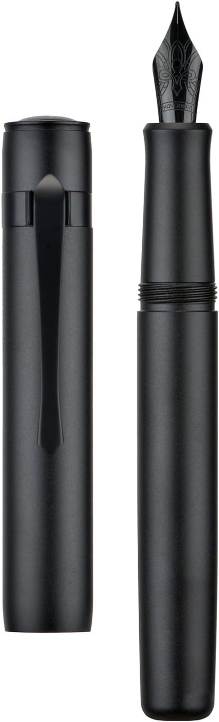 HONG DIAN M2 Mini Fountain Pen with Extra Fine Soft Nib, Sleek Shape Aluminium Short Pocket Travel Pen (Matte Black)