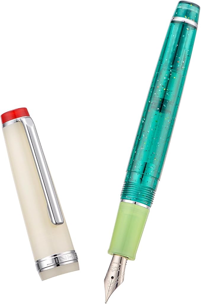2PCS Jinhao 82 Fountain Pen Extra Fine Nib & Fine Nib with Converter, Mixed Transparent Green Yellow Writing Pen Set