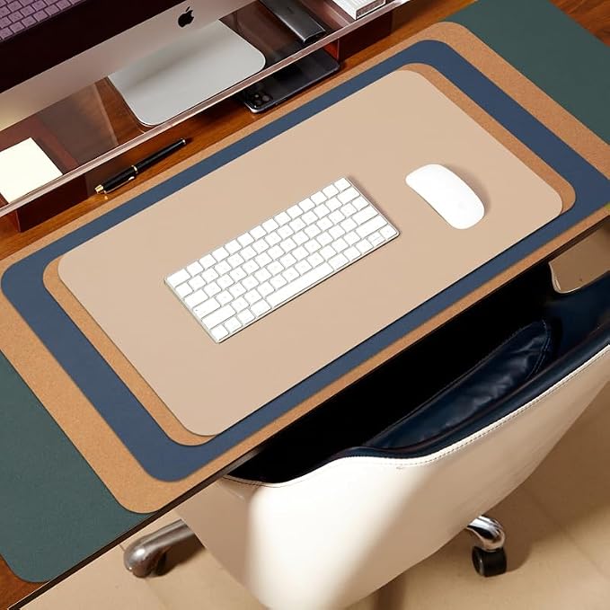 Cork Desk Mat - Dual-Sided Desk Pad for Office and Home - Desk Organization and Accessories - Ideal for Large Mouse Pad and Desk Mats on Top of Desks(Light Blue,27.6"x 13.8")