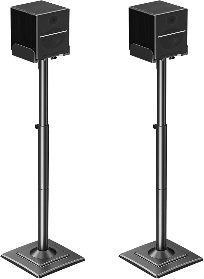 MOUNTUP Universal Speakers Stands Pair 34" to 43.3" Height Adjustable Holds Bookshelf Speakers Satellite Speakers Up to 11LBS Cable Concealing 1 Pair Spring-Loaded Plate Extends to 10" MU9138 Black