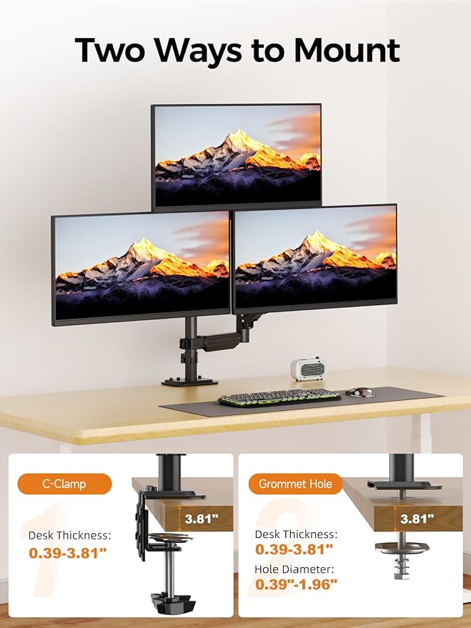 Bracwiser Triple Monitor Mount for Max 34" Screens, up to 24.25lbs Each, Full Adjustable 3 Monitor Desk Stand, Three Gas Spring Arm with Tilt Swivel Rotation, VESA 75x75/100x100mm, Black, MDX883B